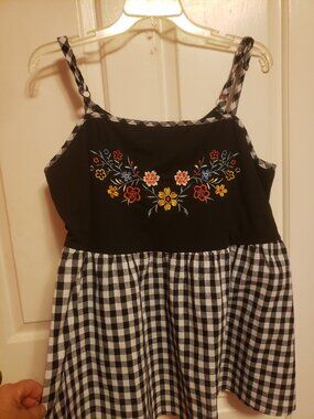 BloomChick Embroidered Shirred Tank Top